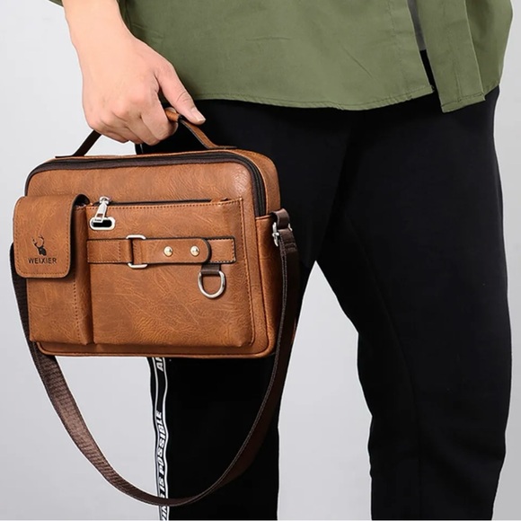 Men's vintage leather canvas crossbody messenger bag (Brand New) - Picture 5 of 7